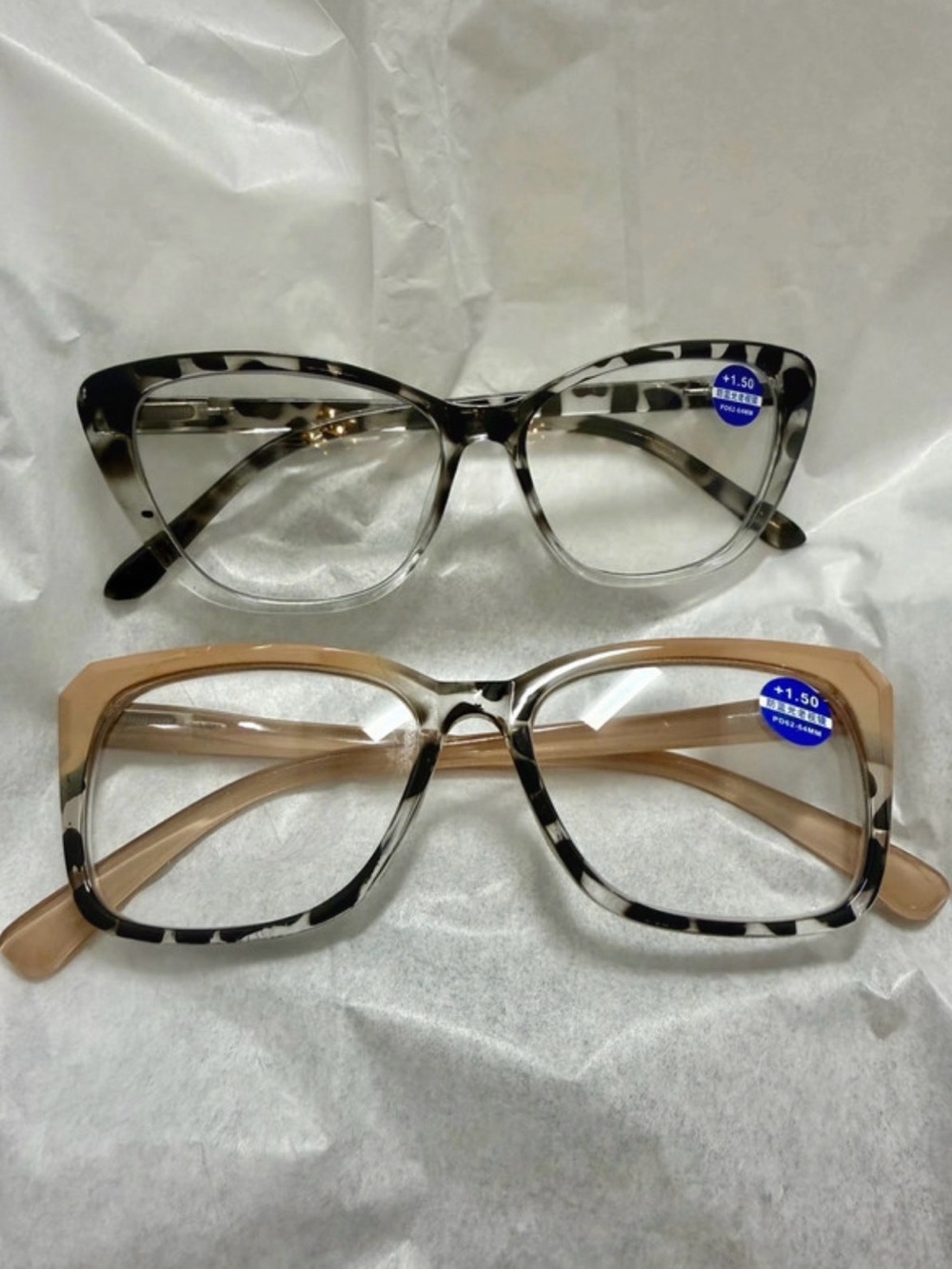 Reading Glasses Set +1.50: Cat-Eye & Geometric in Black Tortoise and Nude